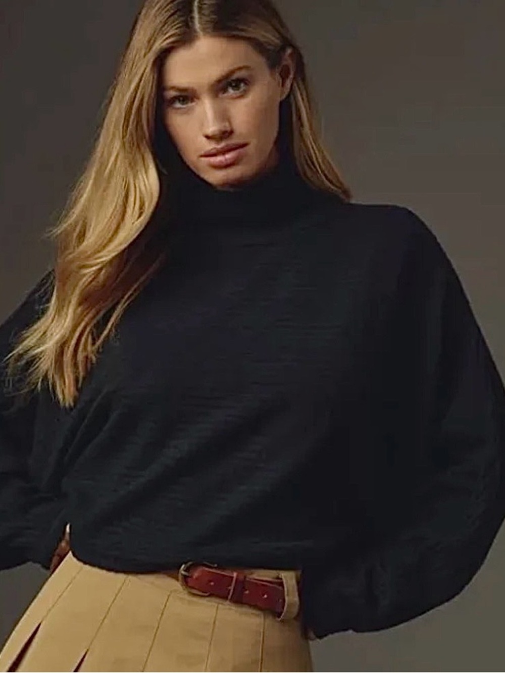 Anthropologie Pilcro Cozy Black Ribbed Turtleneck Batwing Pullover L NWT